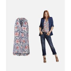 CAbi Stem Floral Sleeveless Top Blouse Blue Red Size Medium
